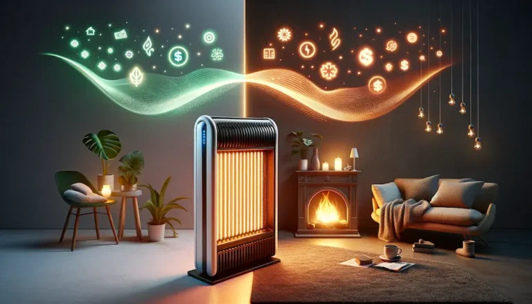 Gemütliches Wohnzimmer mit Energiespar-Symbolen.