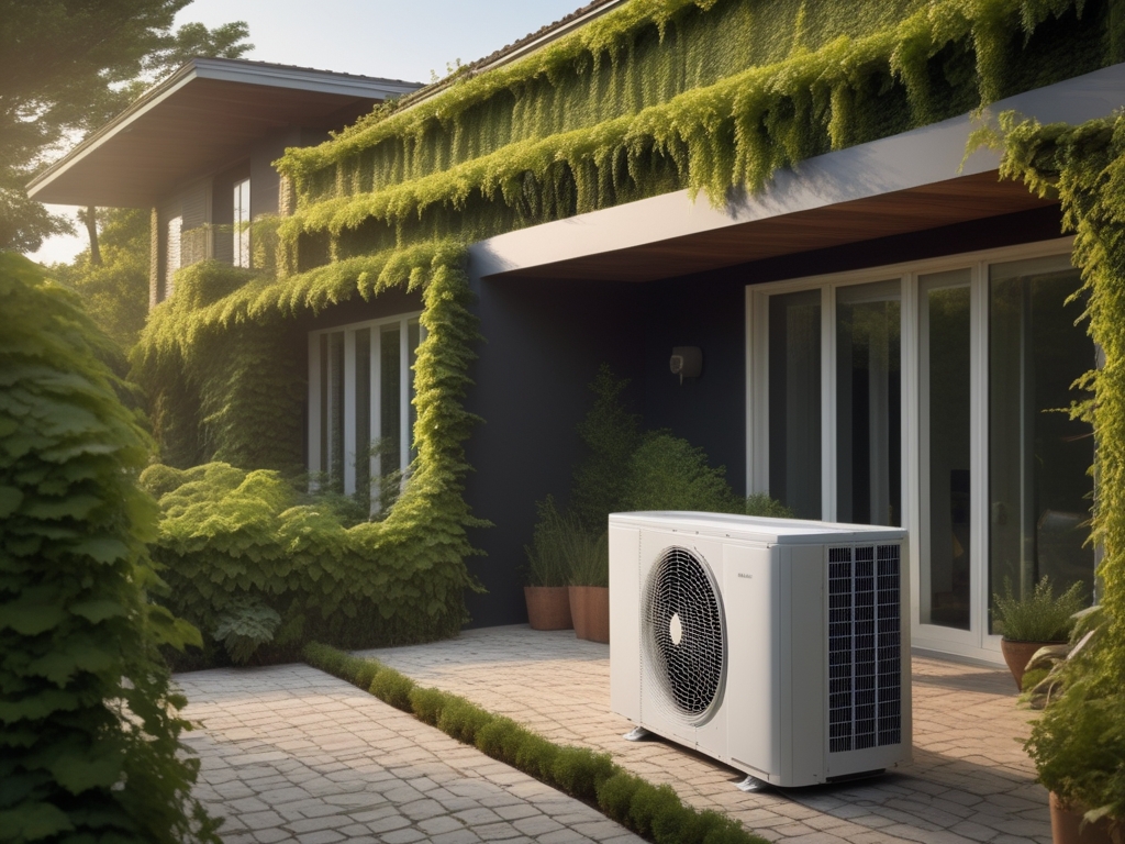 Haus mit Wärmepumpe und begrünter Fassade