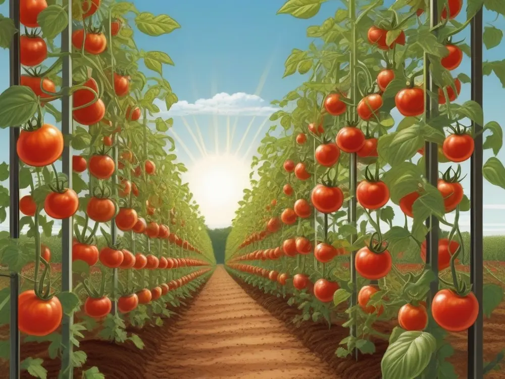 Tomatenpflanzen im Gewächshaus.