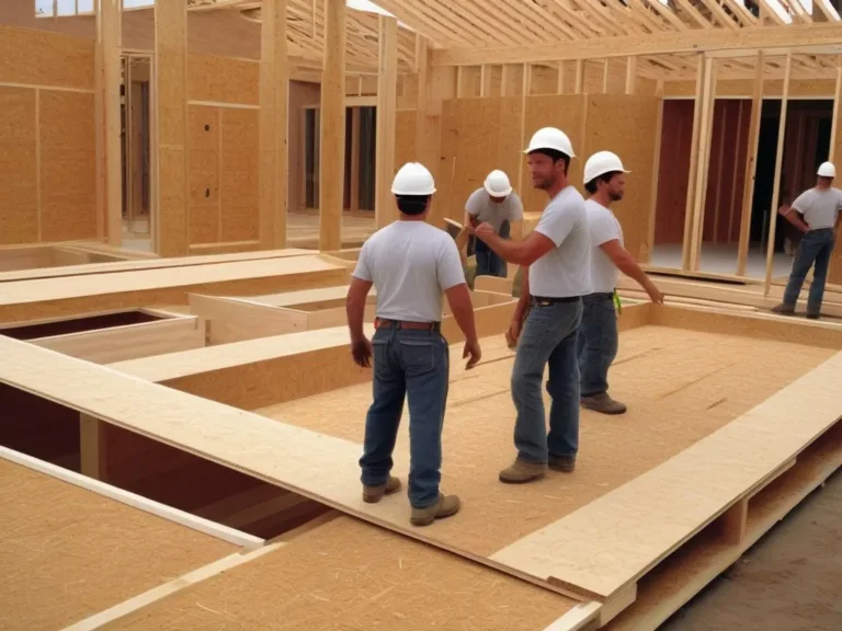 Bauarbeiter bei Holzhaus-Konstruktion.