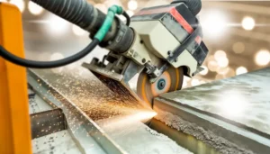 Plasmaschneider schneidet Metall mit Funkenflug.