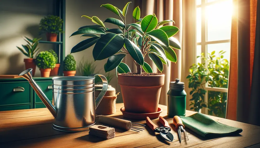 Gartenarbeit, Pflanzen, Gießkanne, Sonnenlicht, Fenster.