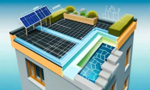 Modell eines nachhaltigen Hauses mit Solaranlagen.