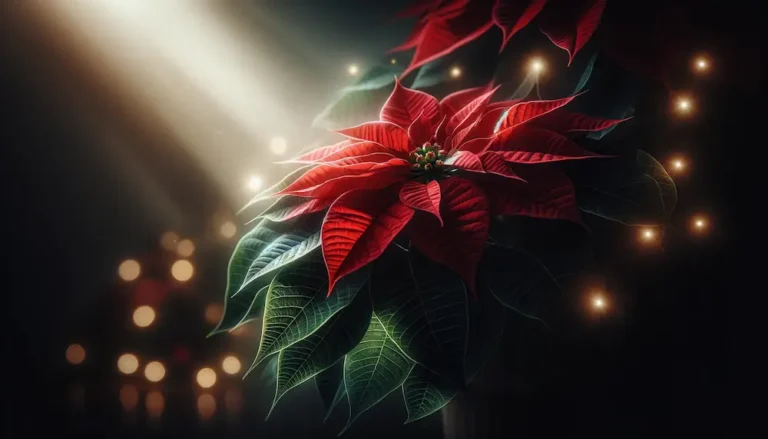 Weihnachtsstern mit Lichtern und dunklem Hintergrund.
